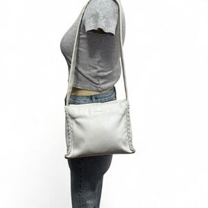 White leather long strap shoulder bag